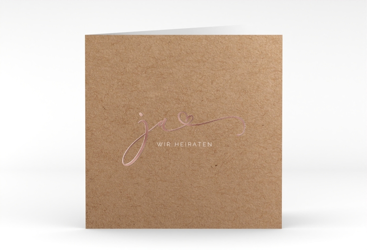 Hochzeitseinladung Jawort quadr. Klappkarte Kraftpapier rosegold modern minimalistisch mit veredelter Aufschrift