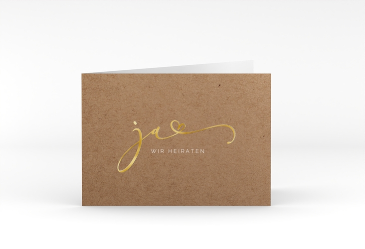 Hochzeitseinladung Jawort A6 Klappkarte quer Kraftpapier gold modern minimalistisch mit veredelter Aufschrift