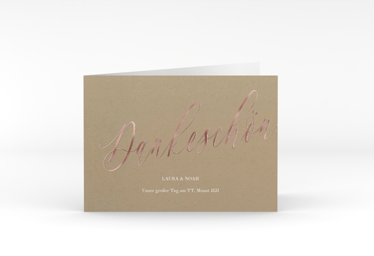 Danksagungskarte Hochzeit Kalligrafie A6 Klappkarte quer Kraftpapier rosegold