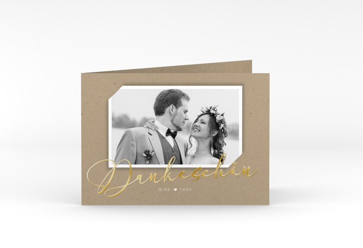 Danksagungskarte Hochzeit Crafty A6 Klappkarte quer Kraftpapier gold