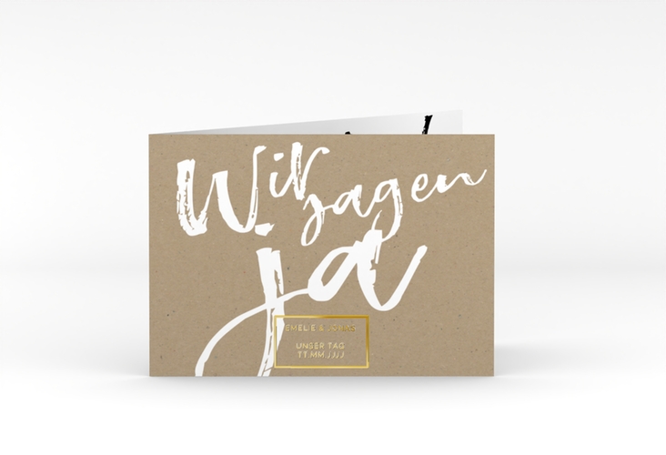 Hochzeitseinladung Words A6 Klappkarte quer Kraftpapier gold