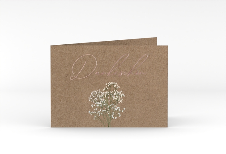 Danksagungskarte Hochzeit Schleierkraut A6 Klappkarte quer Kraftpapier rosegold