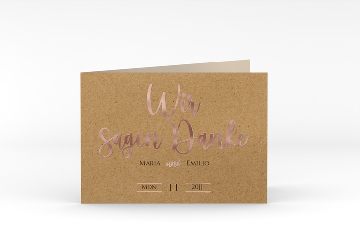 Danksagungskarte Hochzeit Noble A6 Klappkarte quer Kraftpapier rosegold mit elegantem Schriftzug