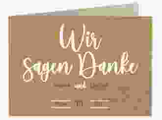 Danksagungskarte Hochzeit Noble A6 Klappkarte quer kraftpapier mit elegantem Schriftzug