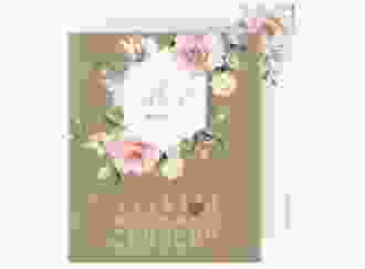 Save the Date-Kalenderblatt Graceful Kalenderblatt-Karte Kraftpapier mit Rosenblüten in Rosa und Weiß