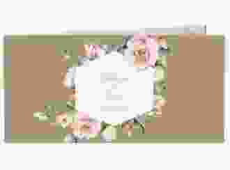 Danksagungskarte Hochzeit Graceful lange Klappkarte quer Kraftpapier mit Rosenblüten in Rosa und Weiß