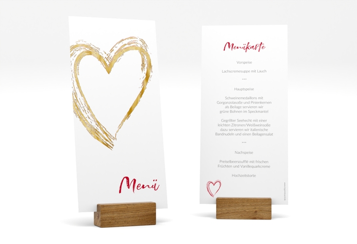 Menükarte Hochzeit Liebe lange Karte hoch gold