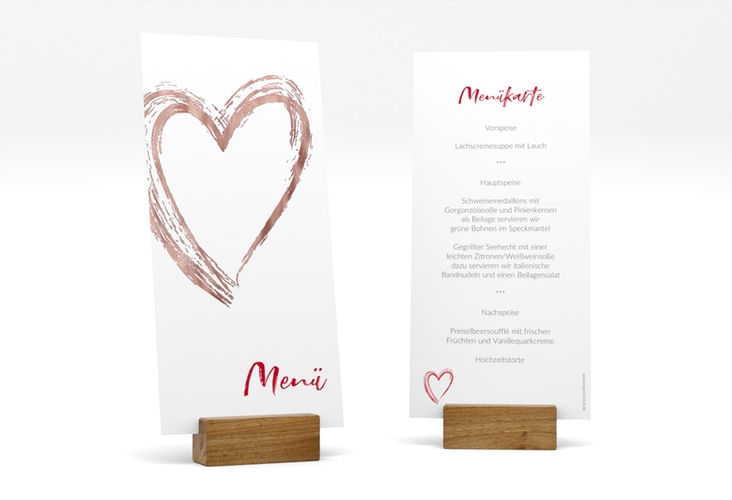 Menükarte Hochzeit Liebe lange Karte hoch rosegold