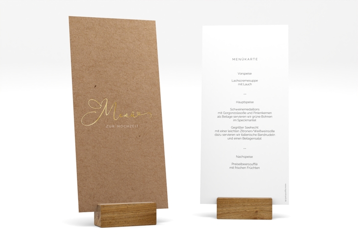 Menükarte Hochzeit Jawort lange Karte hoch gold modern minimalistisch mit veredelter Aufschrift