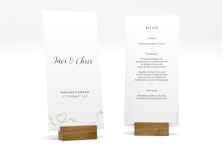 Menükarte Hochzeit Dolce lange Karte hoch weiss gold