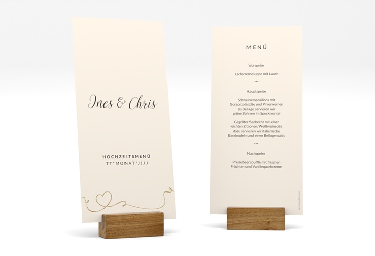 Menükarte Hochzeit Dolce lange Karte hoch beige gold