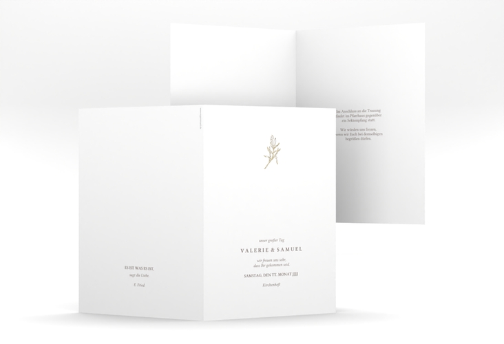 Kirchenheft Hochzeit Ivy A5 Klappkarte hoch gold minimalistisch mit kleiner botanischer Illustration