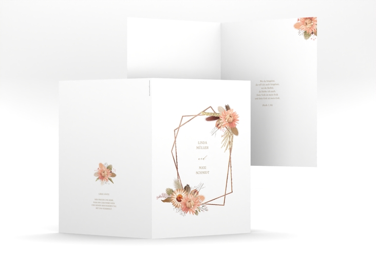 Kirchenheft Hochzeit Strohblume A5 Klappkarte hoch rosegold