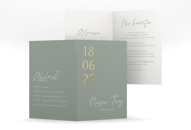 Einladungskarte Hochzeit Day A6 Klappkarte hoch gold mit Datum im minimalistischen Design