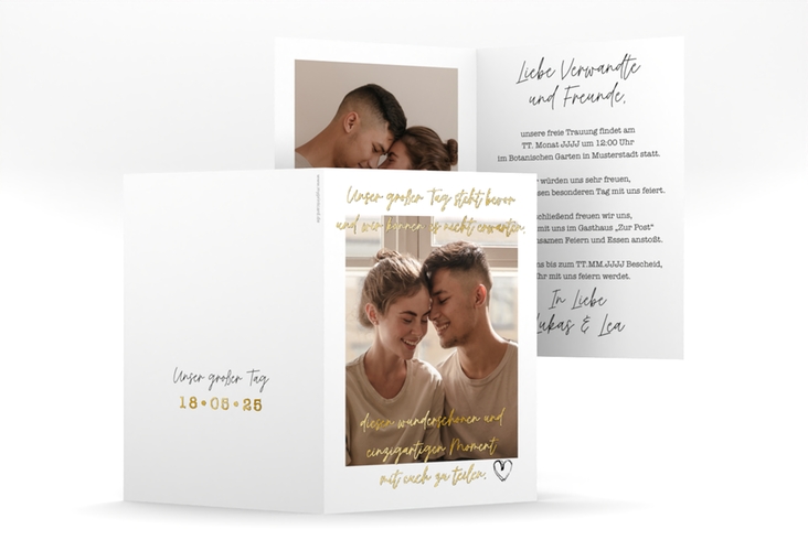 Einladungskarte Hochzeit Liebesbrief A6 Klappkarte hoch gold