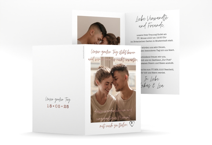 Einladungskarte Hochzeit Liebesbrief A6 Klappkarte hoch rosegold