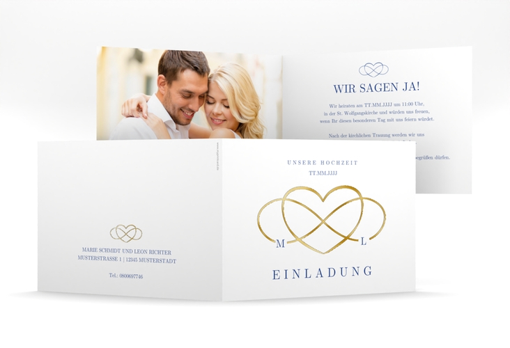 Hochzeitseinladung Infinity mittlere Klappkarte quer gold