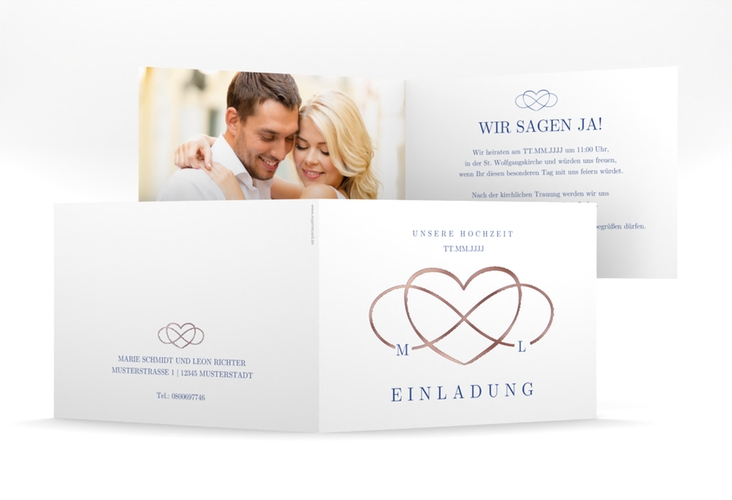 Hochzeitseinladung Infinity mittlere Klappkarte quer rosegold