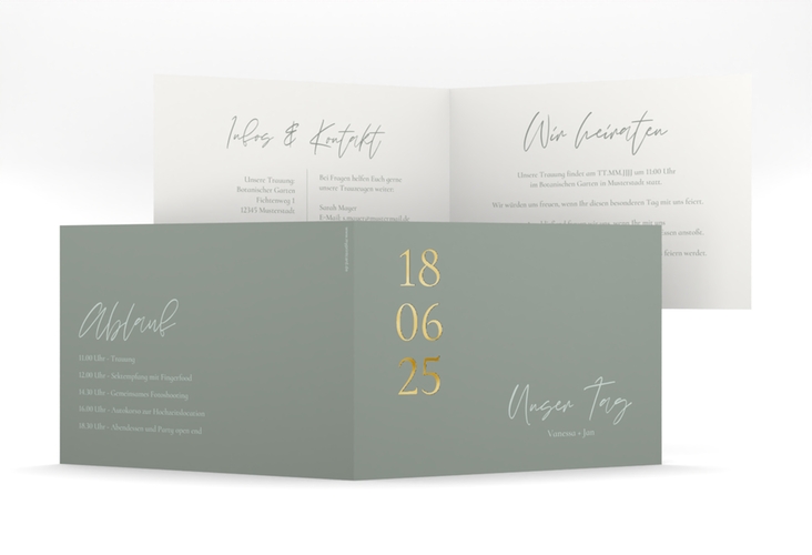 Hochzeitseinladung Day mittlere Klappkarte quer gold mit Datum im minimalistischen Design