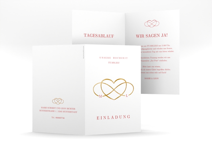 Einladungskarte Hochzeit Infinity A6 Klappkarte hoch rot gold