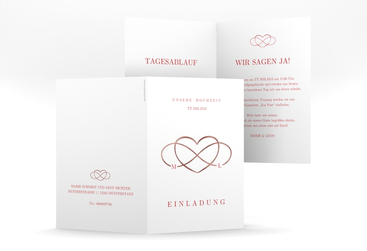 Einladungskarte Hochzeit Infinity A6 Klappkarte hoch rot rosegold