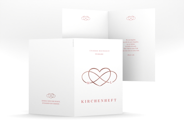 Kirchenheft Hochzeit Infinity A5 Klappkarte hoch rot rosegold