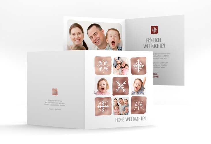 Weihnachtskarte Snowflakes quadr. Klappkarte rot rosegold