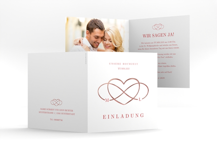 Hochzeitseinladung Infinity quadr. Klappkarte rot rosegold