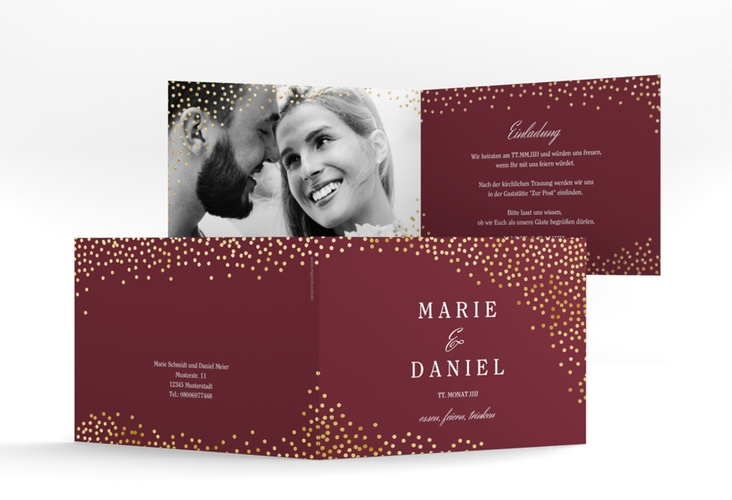 Hochzeitseinladung Glitter A6 Klappkarte quer rot gold