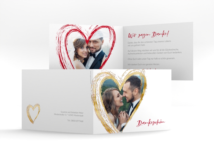 Danksagung Hochzeit Liebe A6 Klappkarte quer rot gold