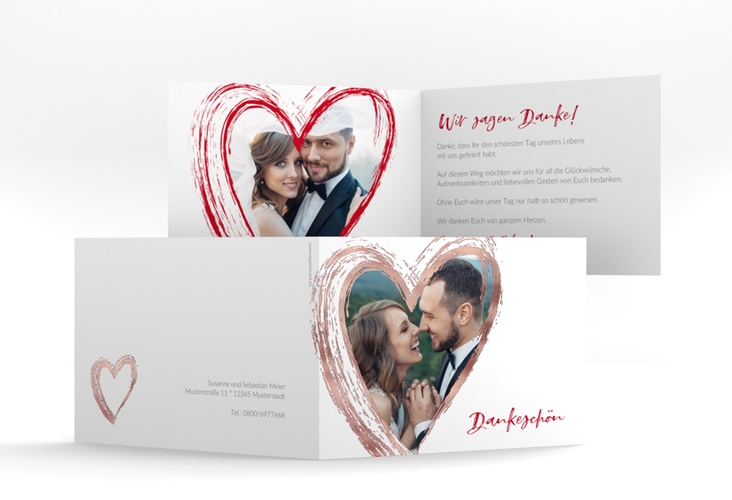 Danksagung Hochzeit Liebe A6 Klappkarte quer rot rosegold