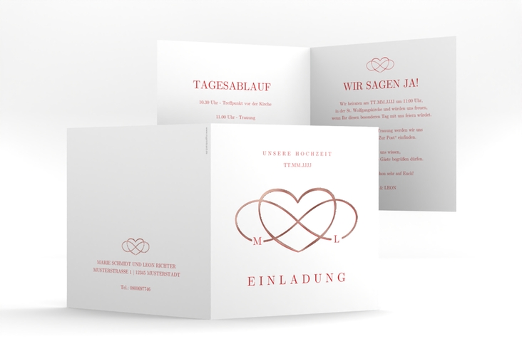 Hochzeitseinladung Infinity quadr. Klappkarte rot rosegold