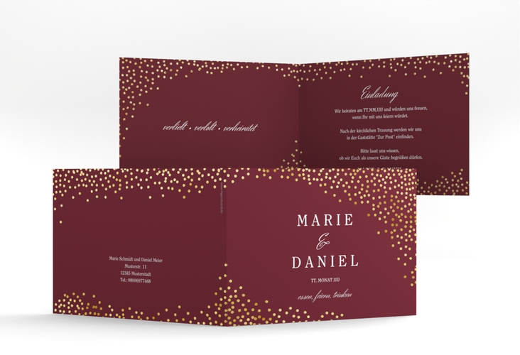 Hochzeitseinladung Glitter A6 Klappkarte quer rot gold