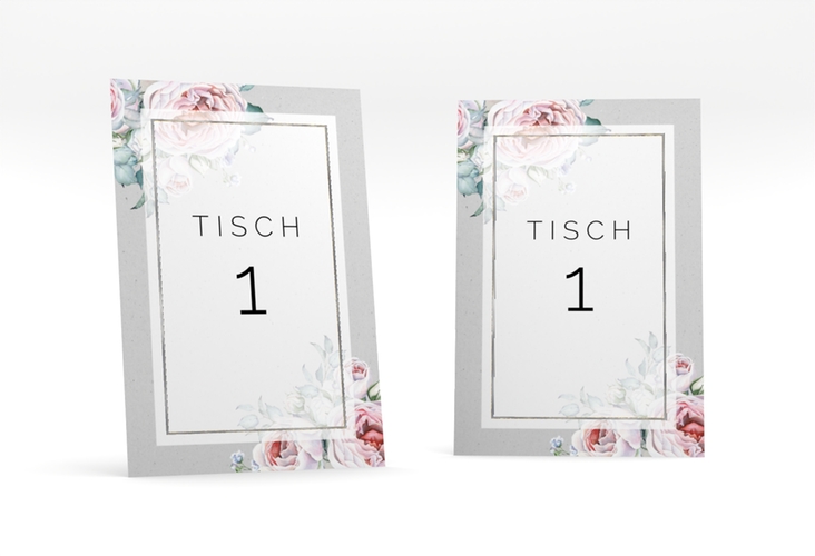 Tischnummer Hochzeit Embrace Tischaufsteller grau silber