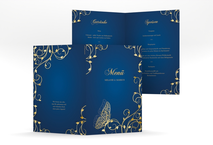 Menükarte Hochzeit Eternity A5 Klappkarte hoch blau gold