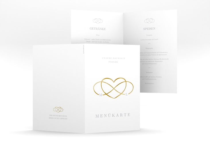 Menükarte Hochzeit Infinity A5 Klappkarte hoch grau gold