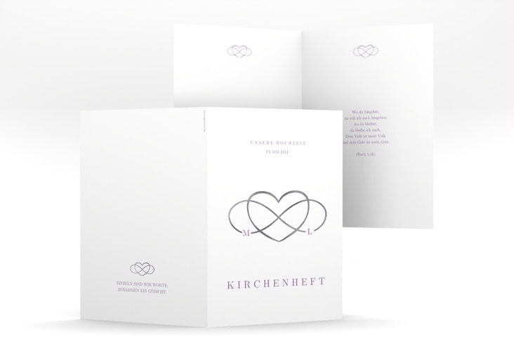 Kirchenheft Hochzeit Infinity A5 Klappkarte hoch lila silber