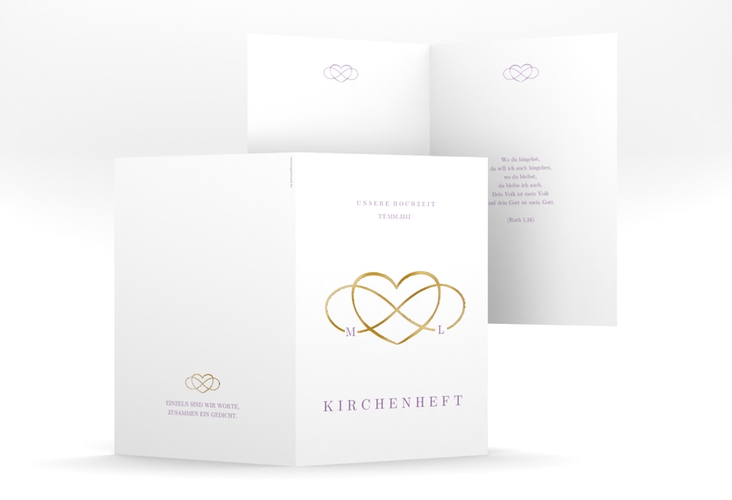 Kirchenheft Hochzeit Infinity A5 Klappkarte hoch lila gold