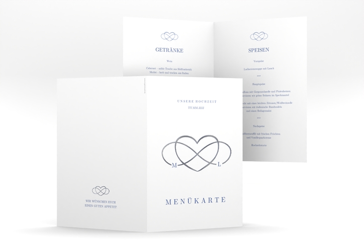 Menükarte Hochzeit Infinity A5 Klappkarte hoch blau silber