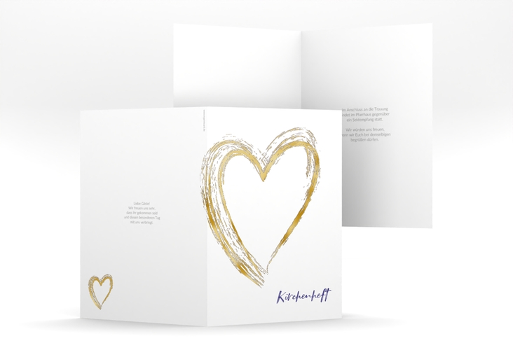 Kirchenheft Hochzeit Liebe A5 Klappkarte hoch blau gold