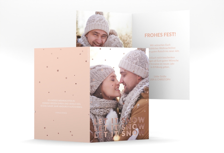 Weihnachtskarte Weihnachtssong A6 Klappkarte hoch rosa rosegold