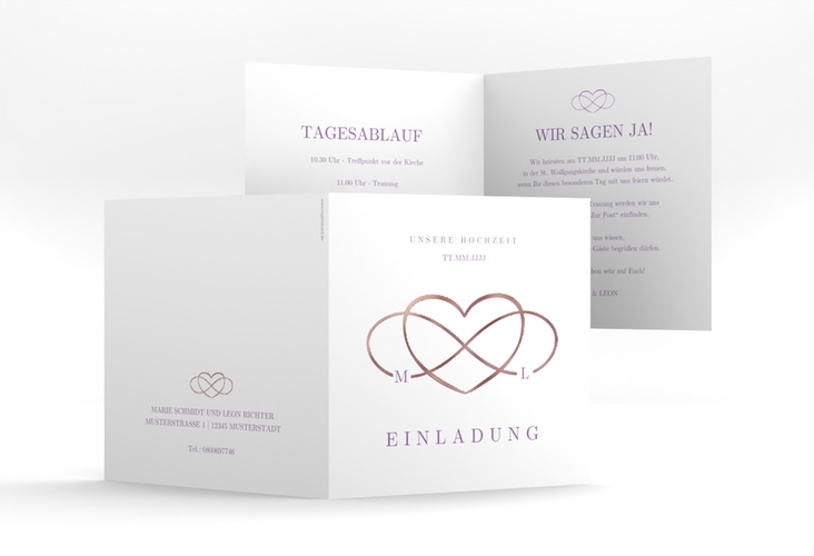 Hochzeitseinladung Infinity quadr. Klappkarte lila rosegold