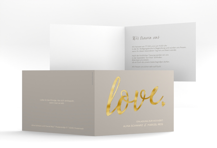 Hochzeitseinladung Glam A6 Klappkarte quer grau gold