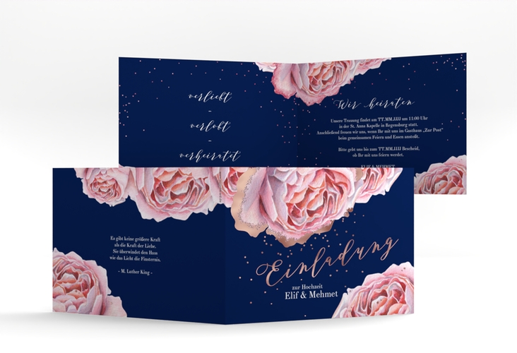 Hochzeitseinladung Cherie A6 Klappkarte quer rosa rosegold