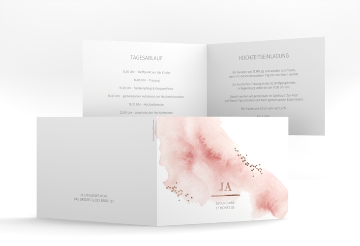 Hochzeitseinladung Pastell A6 Klappkarte quer rosa rosegold