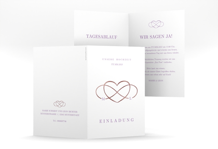 Einladungskarte Hochzeit Infinity A6 Klappkarte hoch lila rosegold