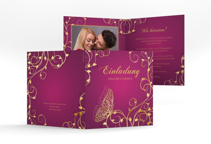 Hochzeitseinladung Eternity quadr. Klappkarte pink gold