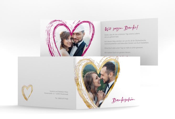 Danksagung Hochzeit Liebe A6 Klappkarte quer pink gold