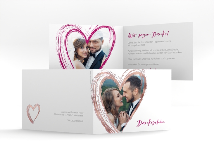 Danksagung Hochzeit Liebe A6 Klappkarte quer pink rosegold