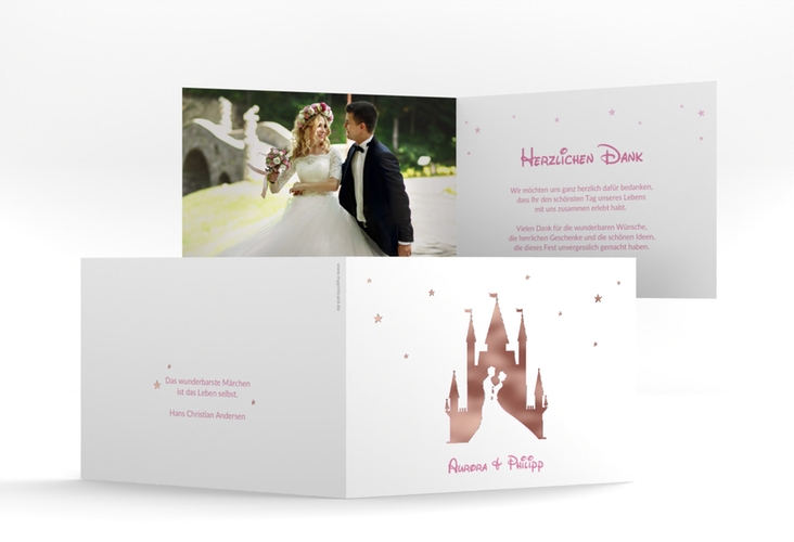 Danksagungskarte Hochzeit Castle A6 Klappkarte quer rosa rosegold